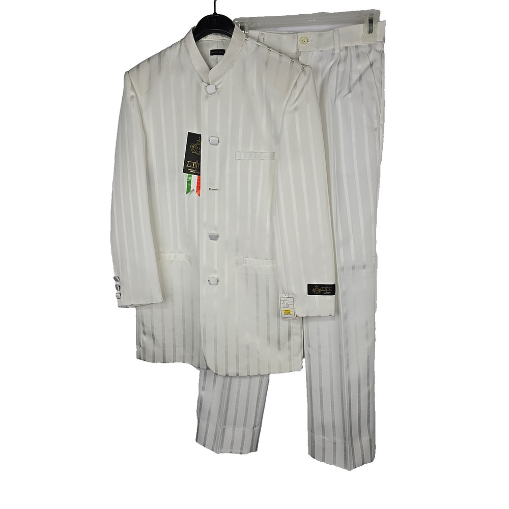 J.‎ Vital Boys White Satin Stripe Mandarin Collar 2pc Suit Set Size 14 Regular